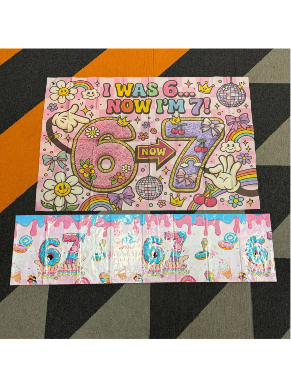 Birthday Party Decorations Banner Set, Pink and Blue 67 theme